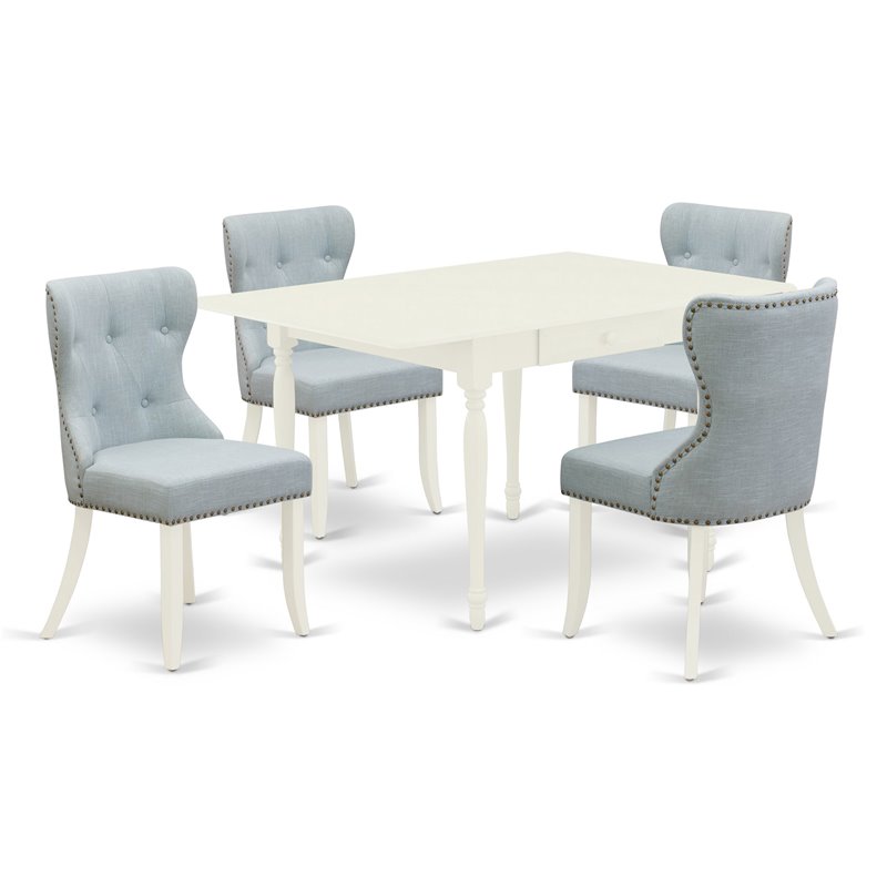East West Furniture Monza 5-piece Wood Dining Room Table Set in Linen White