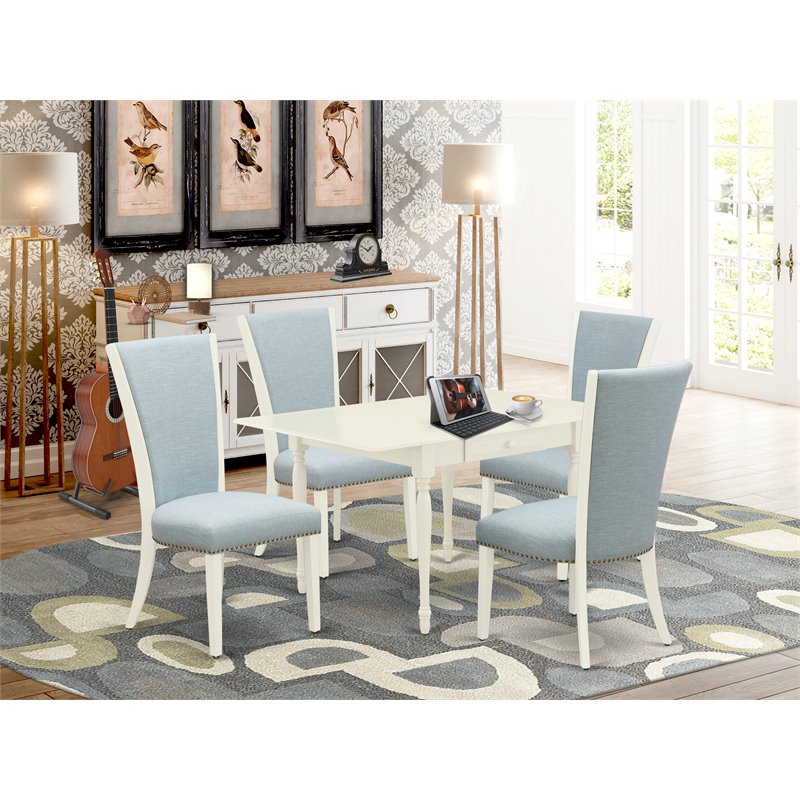 East West Furniture Monza 5-piece Wood Dining Set in Linen White