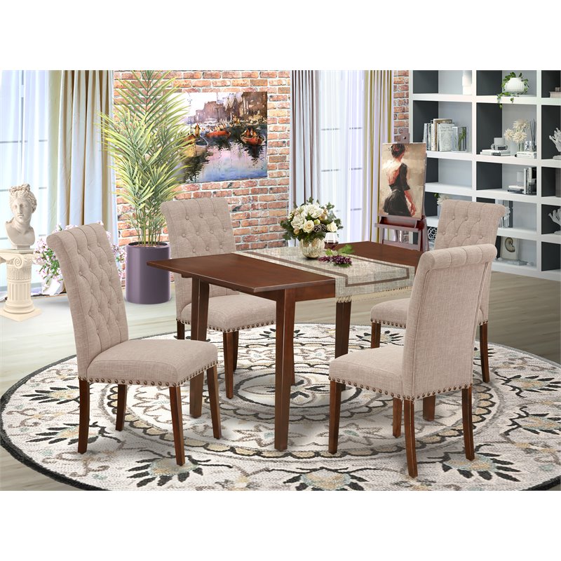 East West Furniture Norfork 5-piece Wood Dining Set in Mahogany/Light Fawn