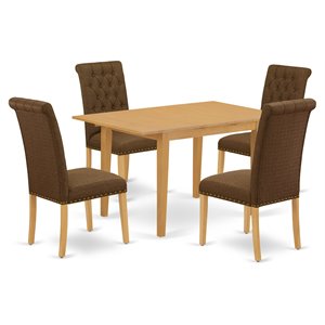 east west furniture norfork 5-piece wood dining set in oak/dark coffee