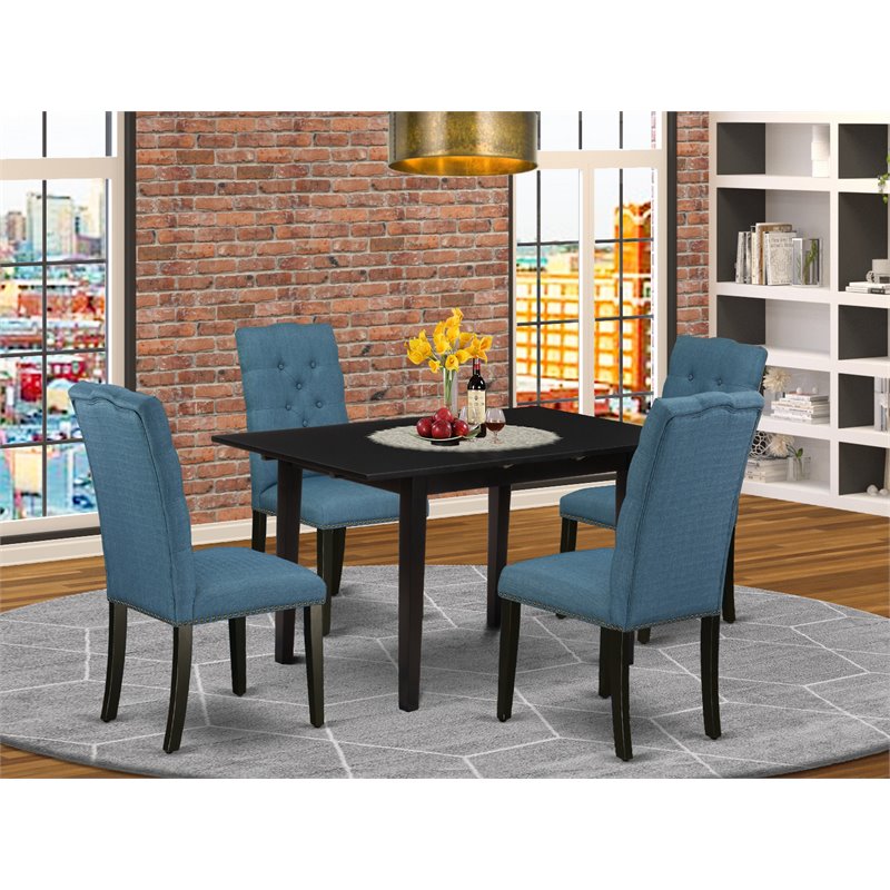 East West Furniture Norfolk 5-piece Wood Dining Table and Chairs in Black