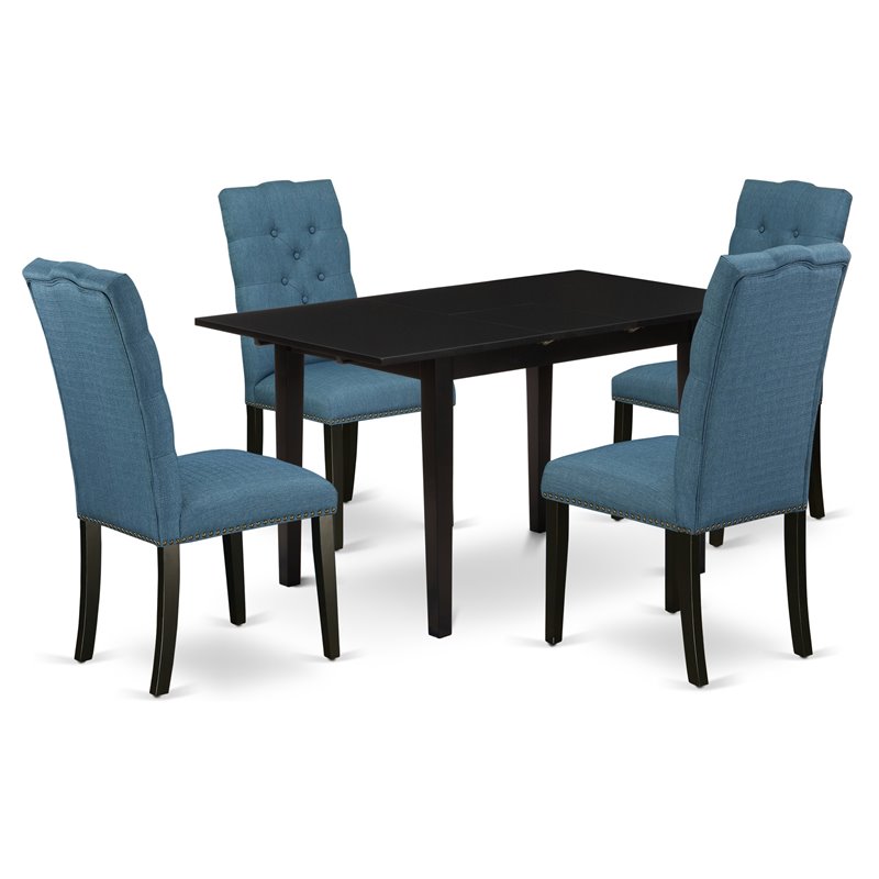 East West Furniture Norfolk 5-piece Wood Dining Table and Chairs in Black