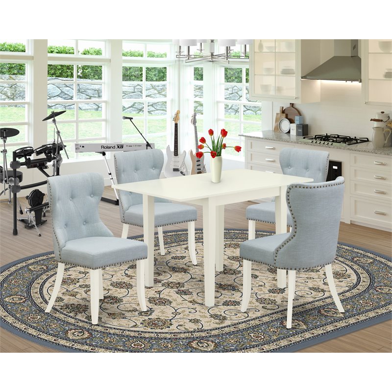 East West Furniture Norden 5-piece Wood Dining Set with Fabric Seat in White