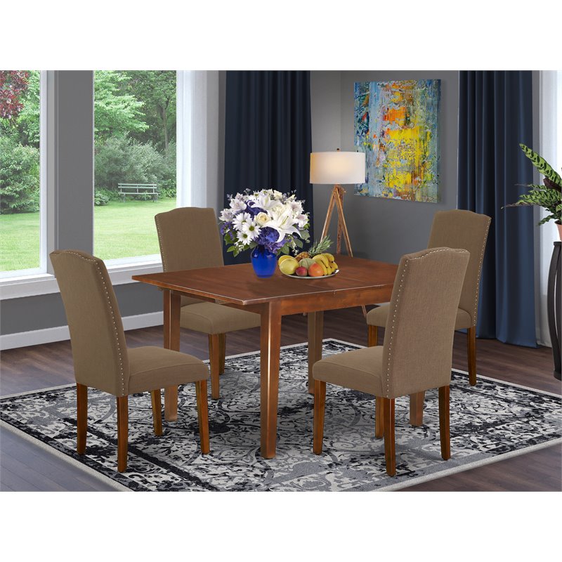 East West Furniture Norfolk 5-piece Wood Dining Set in Mahogany/Dark Coffee