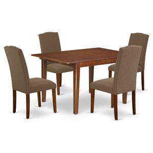 East West Furniture Norfolk 5-piece Wood Dining Set in Mahogany/Dark Coffee