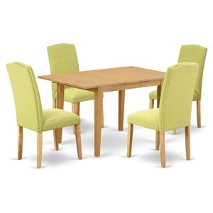 East West Furniture Norfolk 5-piece Wood Dining Set in Oak/Limelight