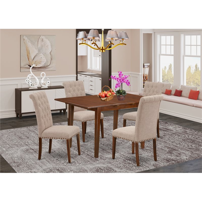 East West Furniture Picasso 5-piece Wood Dining Set in Mahogany/Light Fawn