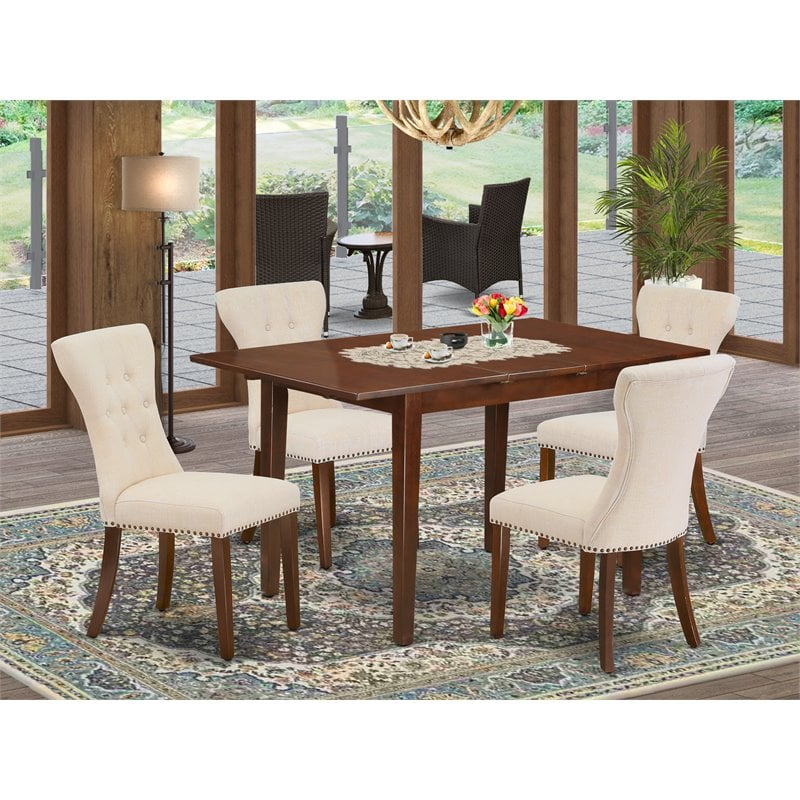 East West Furniture Picasso 5-piece Wood Dining Table and Chair Set in Mahogany