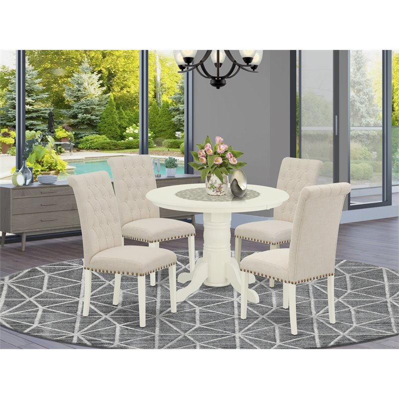 East West Furniture Shelton 5-piece Wood Dining Set in Linen White/Light Beige