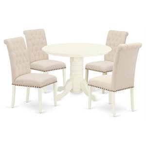 East West Furniture Shelton 5-piece Wood Dining Set in Linen White/Light Beige