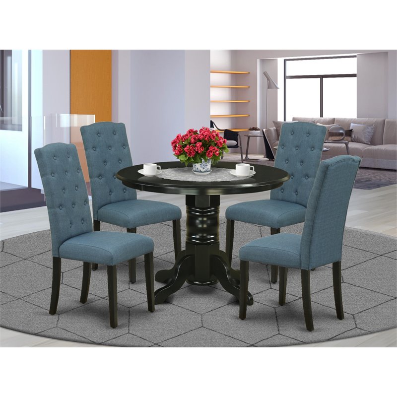 East West Furniture Shelton 5-piece Wood Dining Set in Black/Blue