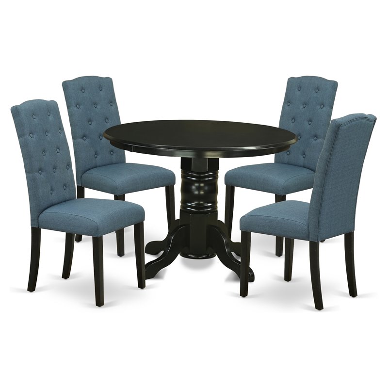 East West Furniture Shelton 5-piece Wood Dining Set in Black/Blue