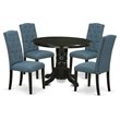East West Furniture Shelton 5-piece Wood Dining Set in Black/Blue