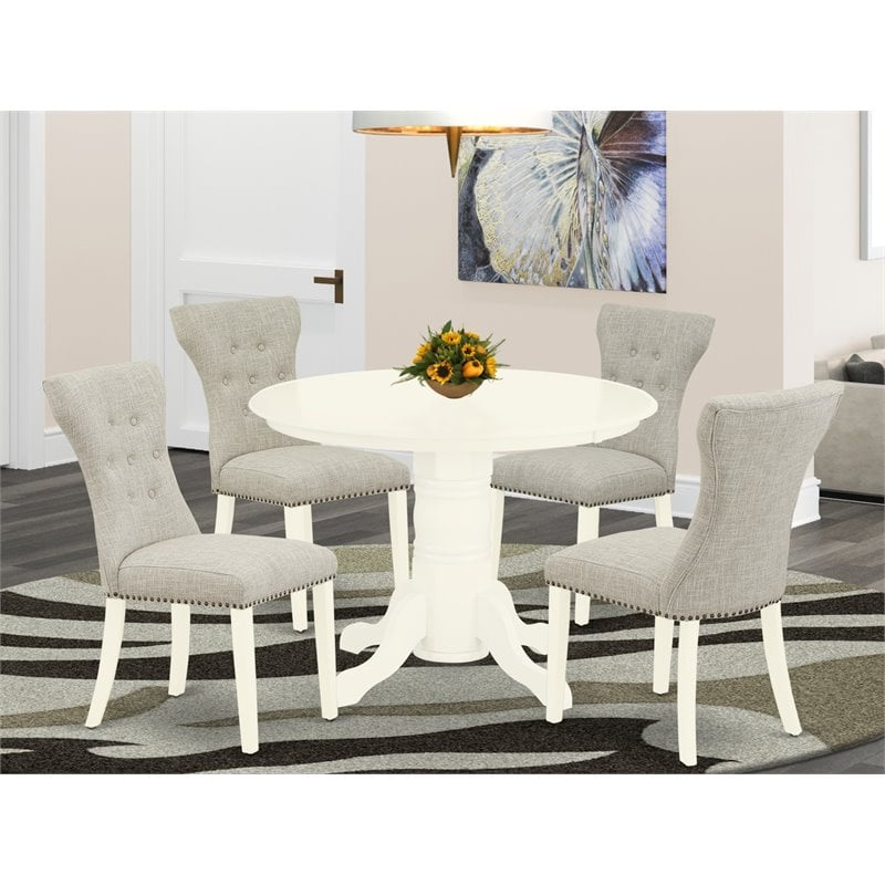 East West Furniture Shelton 5-piece Wood Dining Room Set in Linen White