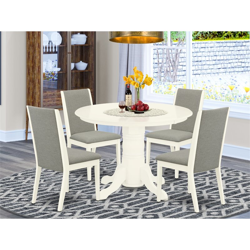 East West Furniture Shelton 5-piece Wood Kitchen Set in Linen White