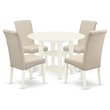 East West Furniture Sudbury 5-piece Wood Dining Set in Linen White/Cream