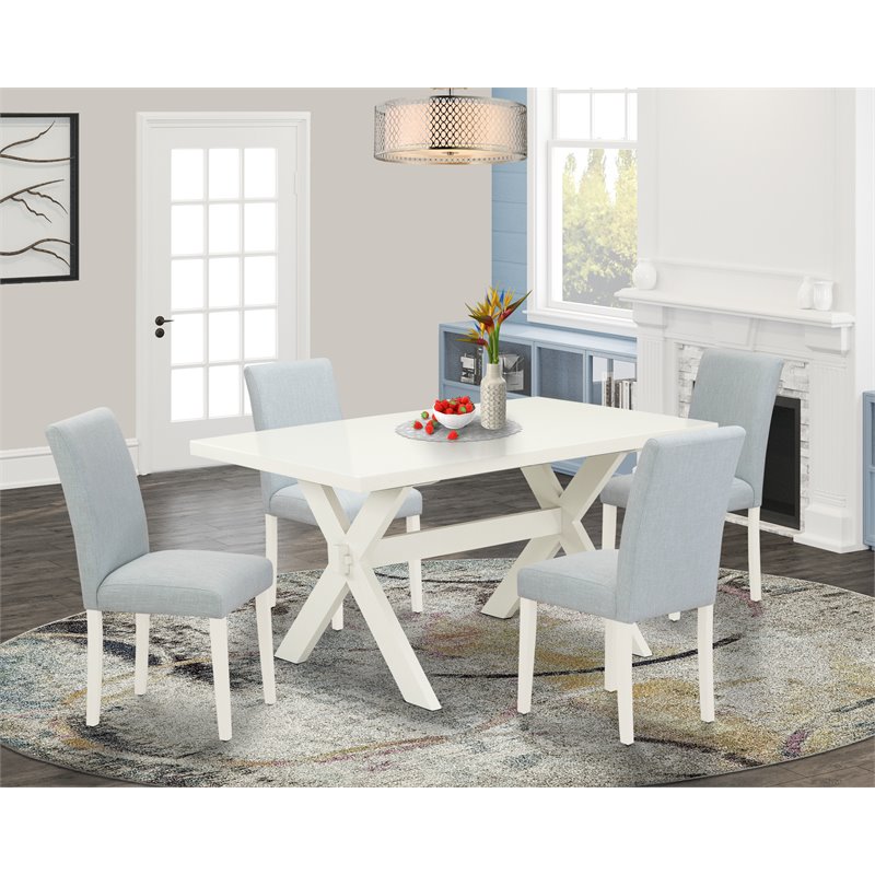 East West Furniture X-Style 5-piece Wood Dining Set with High Back in White/Blue