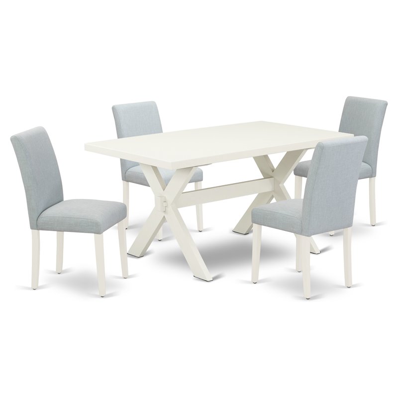 East West Furniture X-Style 5-piece Wood Dining Set with High Back in White/Blue
