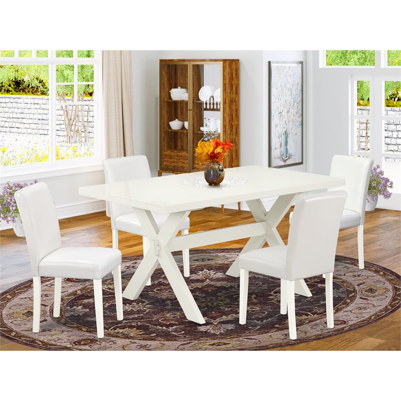 East West Furniture X-Style 5-piece Wood Dining Set in Linen White