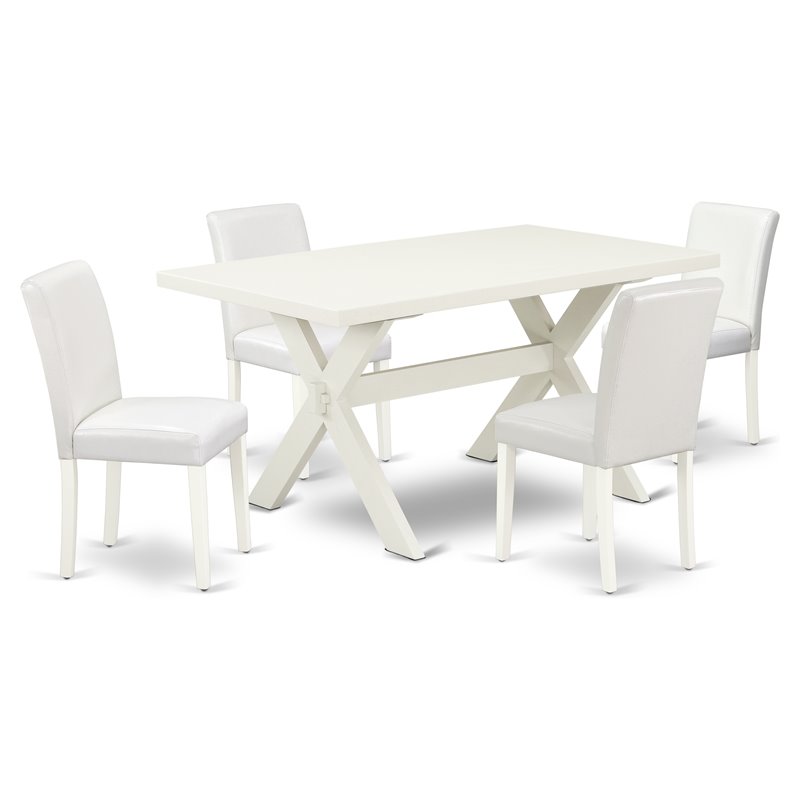 East West Furniture X-Style 5-piece Wood Dining Set in Linen White