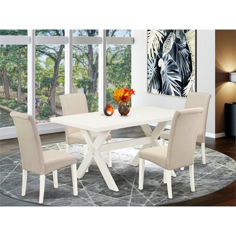 East West Furniture X-Style 5-piece Dining Set w/ High Roll Back in White/Cream