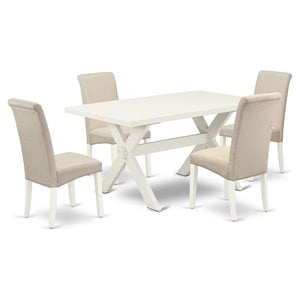 East West Furniture X-Style 5-piece Dining Set w/ High Roll Back in White/Cream