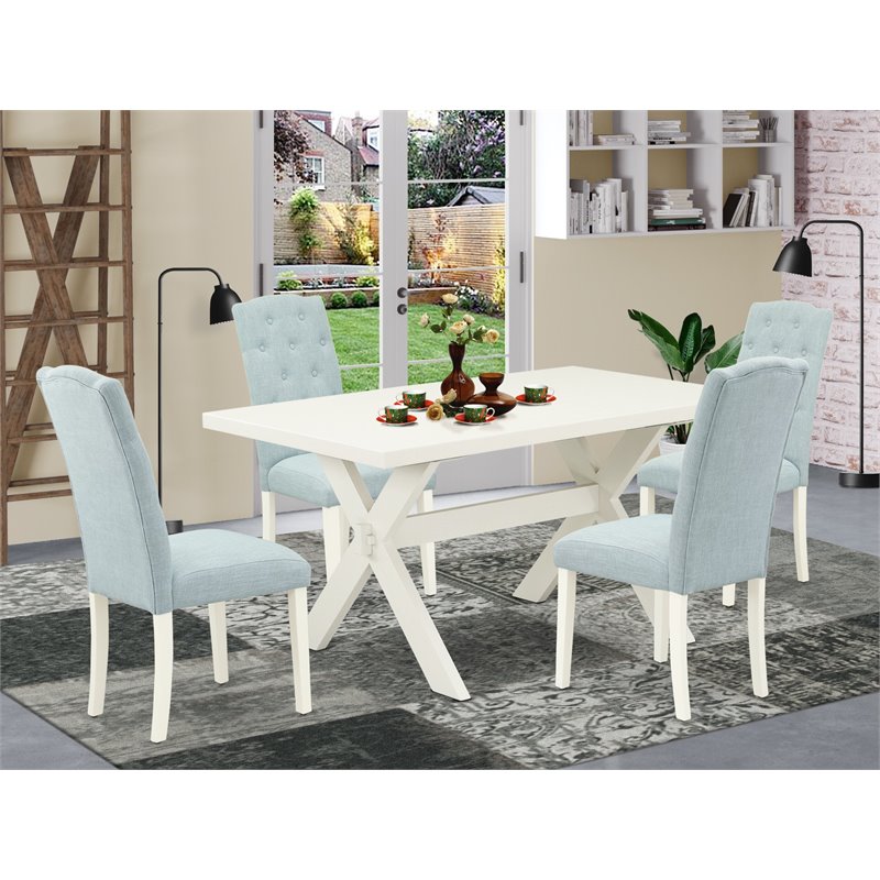 East West Furniture X-Style 5-piece Wood Dining Table Set in Blue Finish