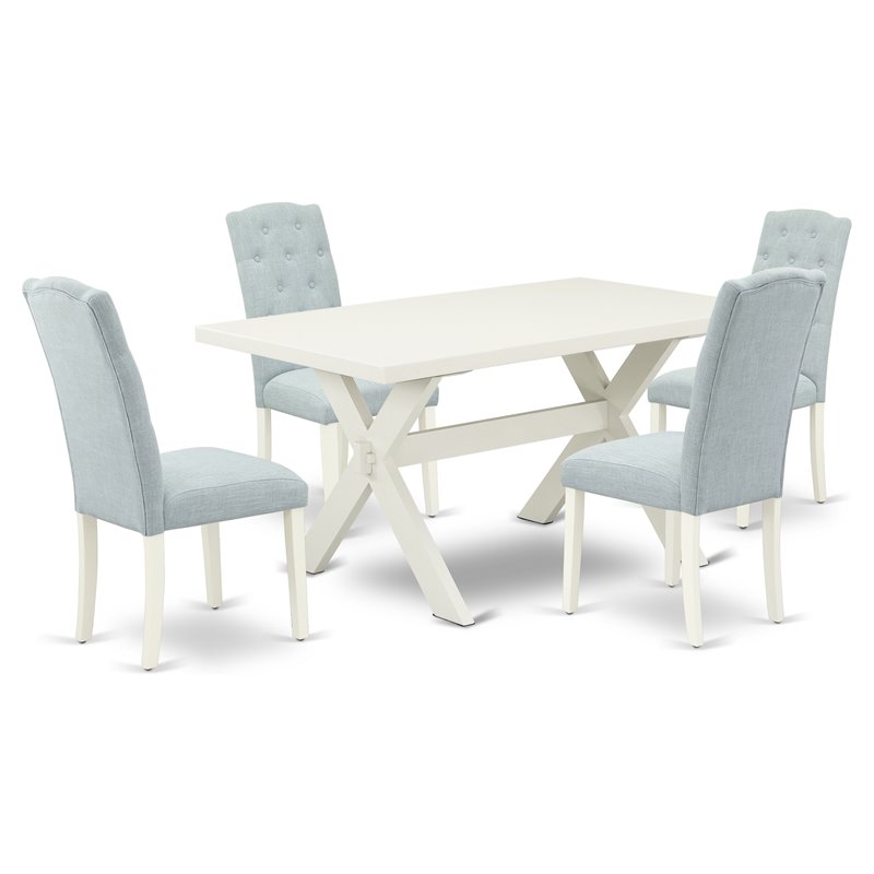 East West Furniture X-Style 5-piece Wood Dining Table Set in Blue Finish