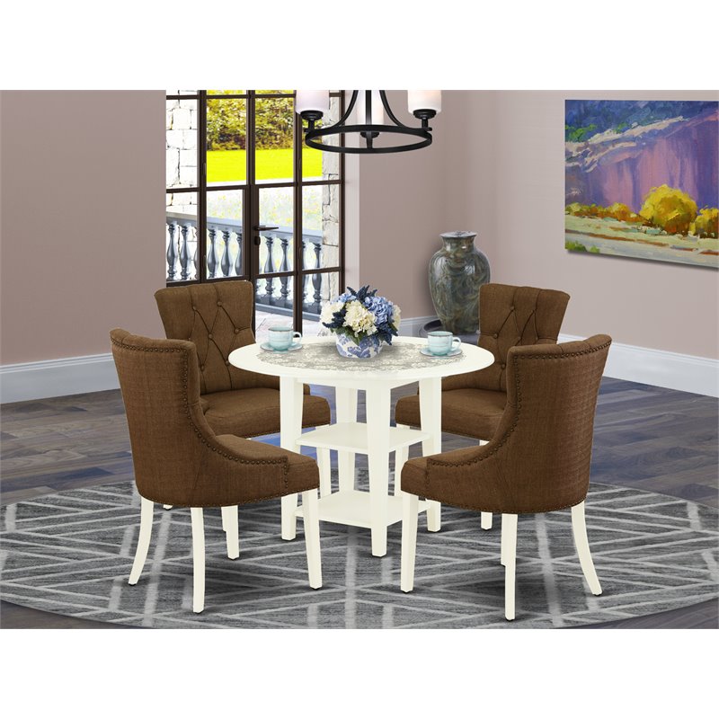 East West Furniture Sudbury 5-piece Wood Dining Set in Linen White/Dark Coffee