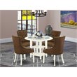 East West Furniture Sudbury 5-piece Wood Dining Set in Linen White/Dark Coffee