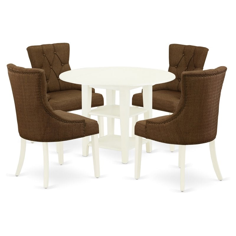 East West Furniture Sudbury 5-piece Wood Dining Set in Linen White/Dark Coffee