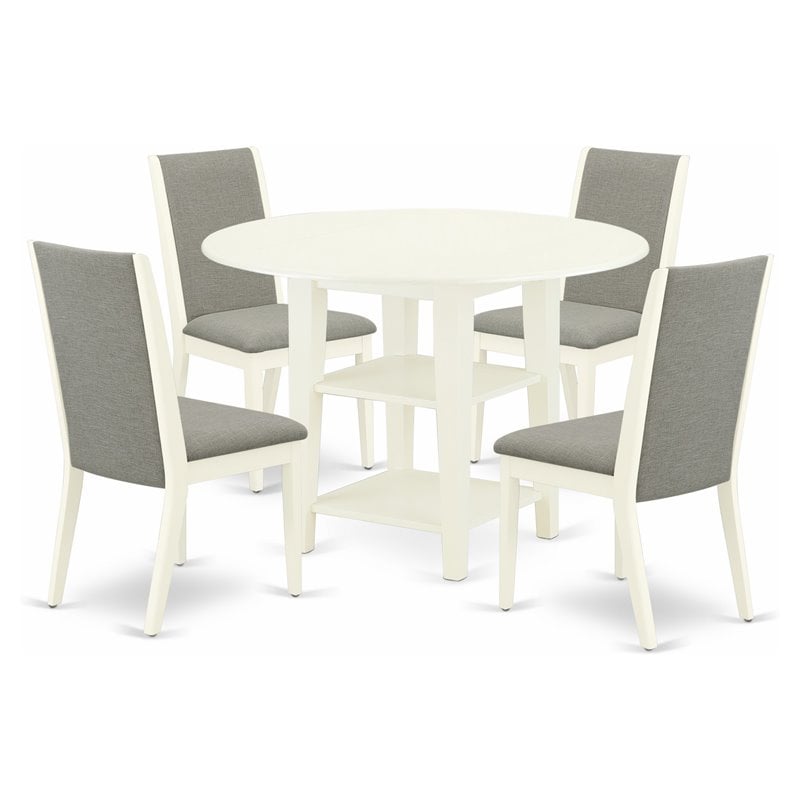 East West Furniture Sudbury 5-piece Wood Dining Room Table Set in Linen White