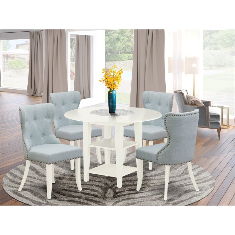 East West Furniture Sudbury 5-piece Wood Dinette Set in Linen White