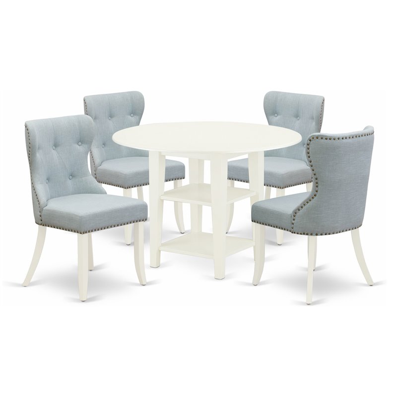 East West Furniture Sudbury 5-piece Wood Dinette Set in Linen White