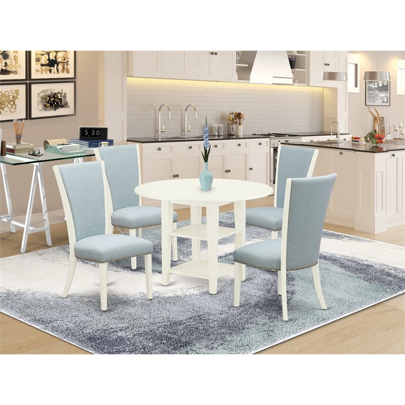 East West Furniture Sudbury 5-piece Wood Kitchen Set in Linen White