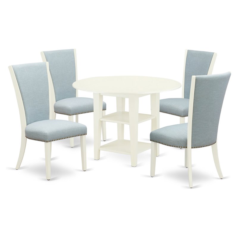 East West Furniture Sudbury 5-piece Wood Kitchen Set in Linen White