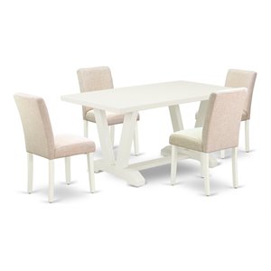 East West Furniture V-Style 5-piece Wood Dining Table Set in Linen White
