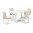 East West Furniture V-Style 5-piece Wood Dining Table Set in Linen White