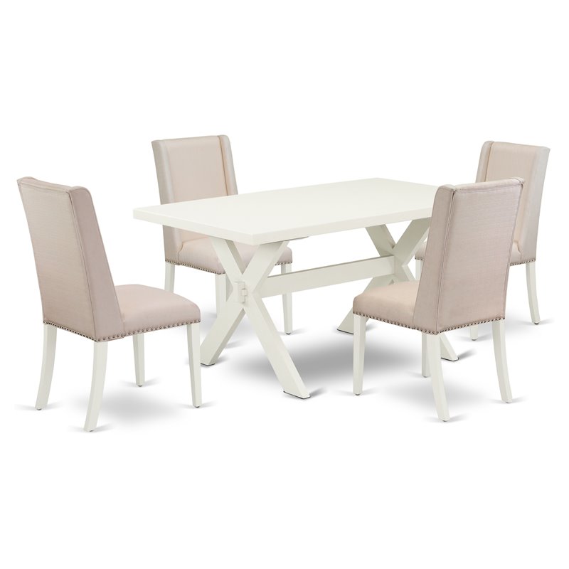 East West Furniture X-Style 5-piece Wood Dining Set with Fabric Seat in White