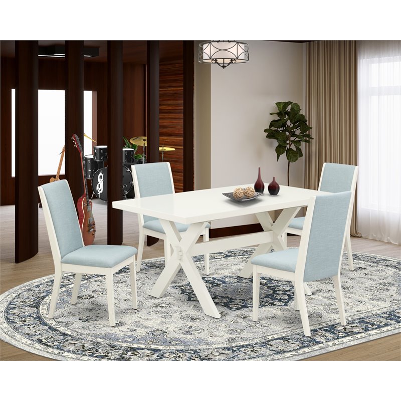 East West Furniture X-Style 5-piece Wood Dining Set in Linen White/Baby Blue