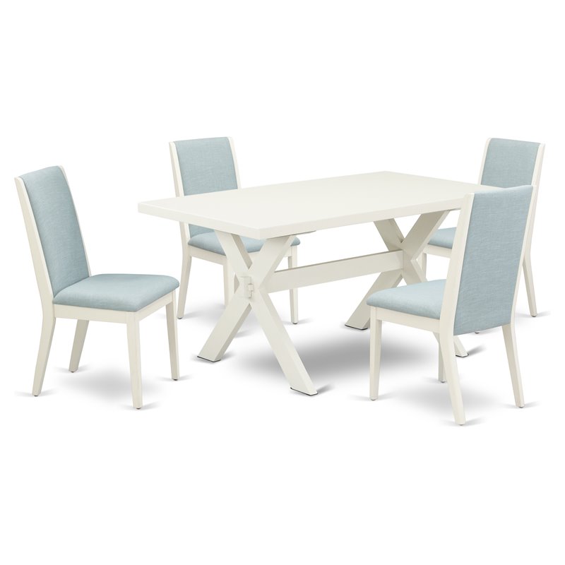 East West Furniture X-Style 5-piece Wood Dining Set in Linen White/Baby Blue