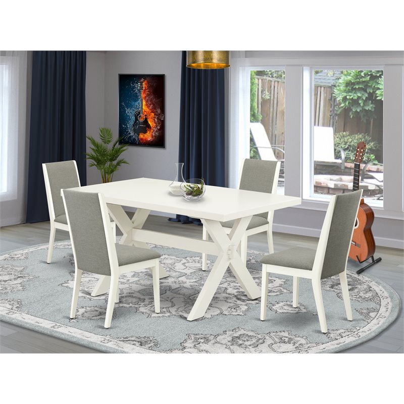 East West Furniture X-Style 5-piece Wood Dining Set with Cushion Seat in White