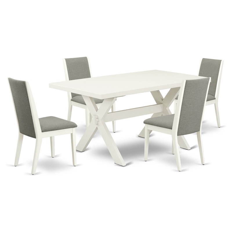 East West Furniture X-Style 5-piece Wood Dining Set with Cushion Seat in White