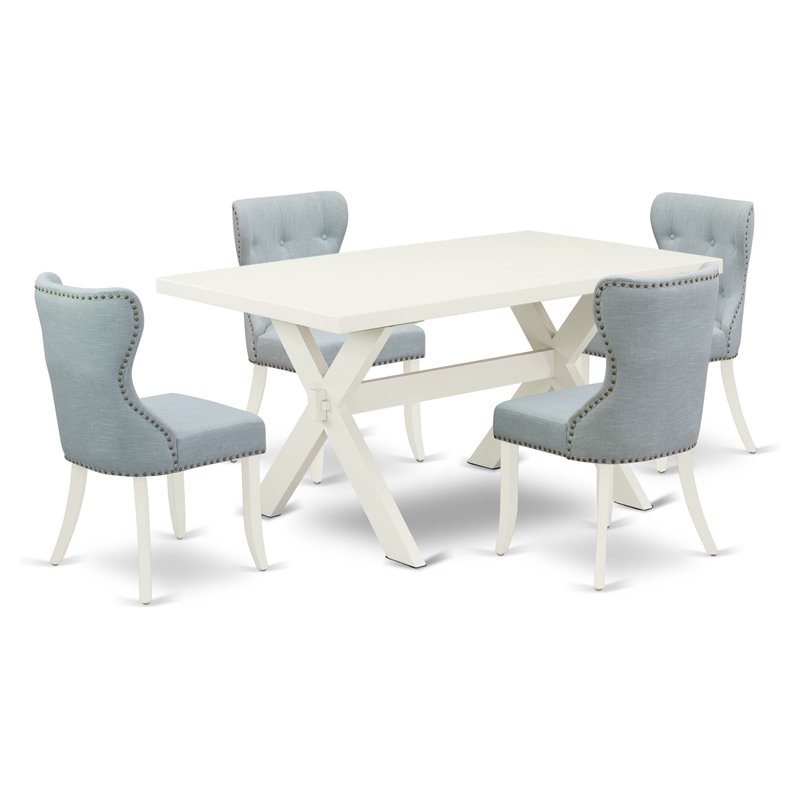 East West Furniture X-Style 5-piece Wood Dining Set with Linen Seat in White