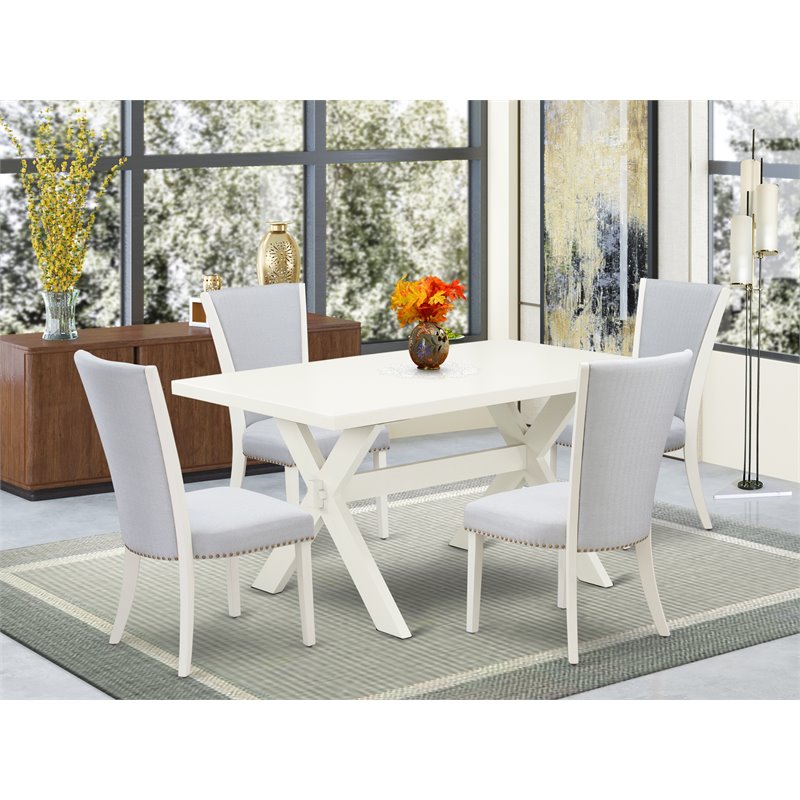 East West Furniture X-Style 5-piece Wood Dining Table Set in Linen White