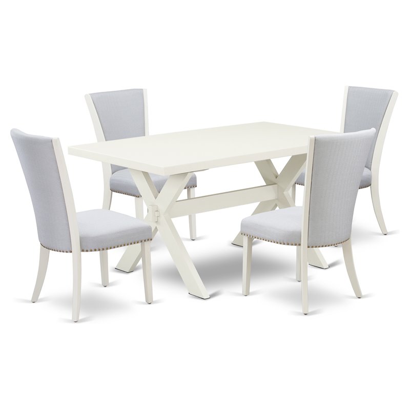 East West Furniture X-Style 5-piece Wood Dining Table Set in Linen White