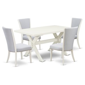 east west furniture x-style 5-piece wood dining table set in linen white