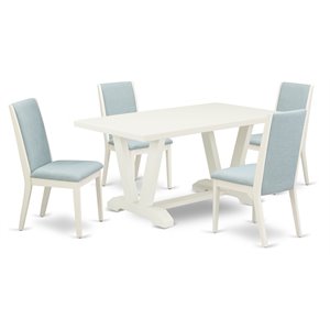 East West Furniture V-Style 5-piece Kitchen Dining Set in Linen White/Baby Blue