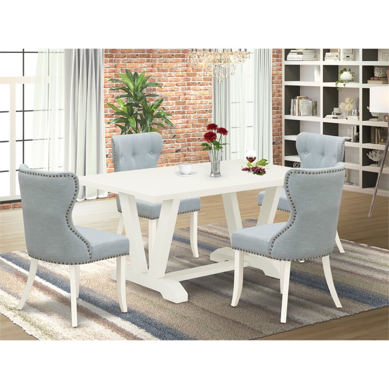 East West Furniture V-Style 5-piece Wood Dining Table and Chair Set in White