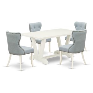 East West Furniture V-Style 5-piece Wood Dining Table and Chair Set in White